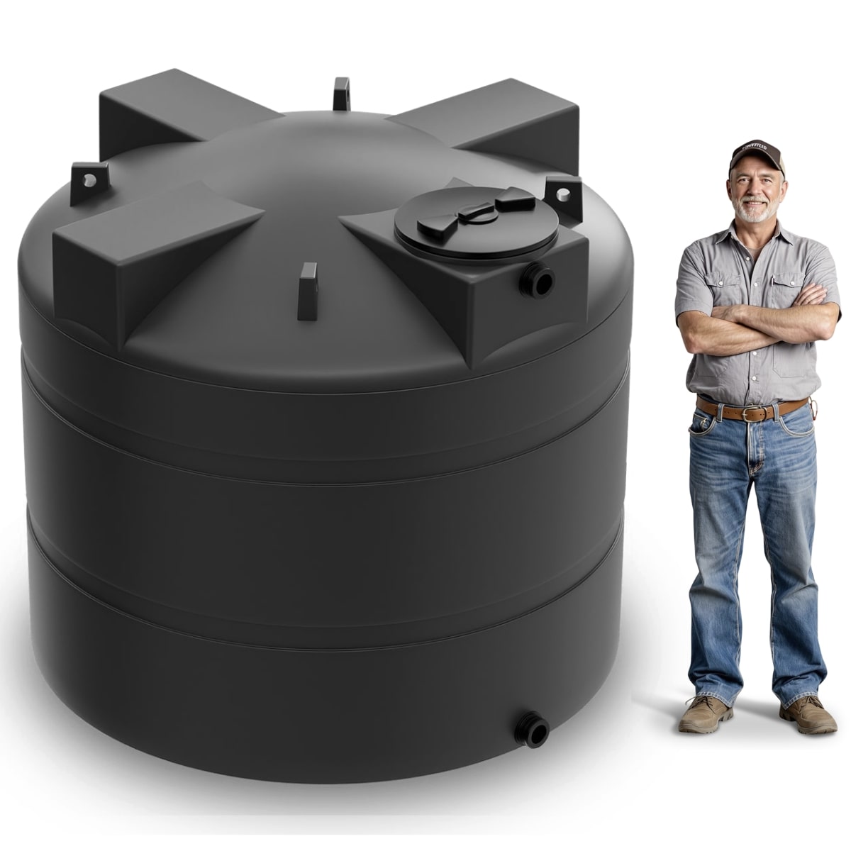1000 Gallon Vertical Water Storage Tank - Black