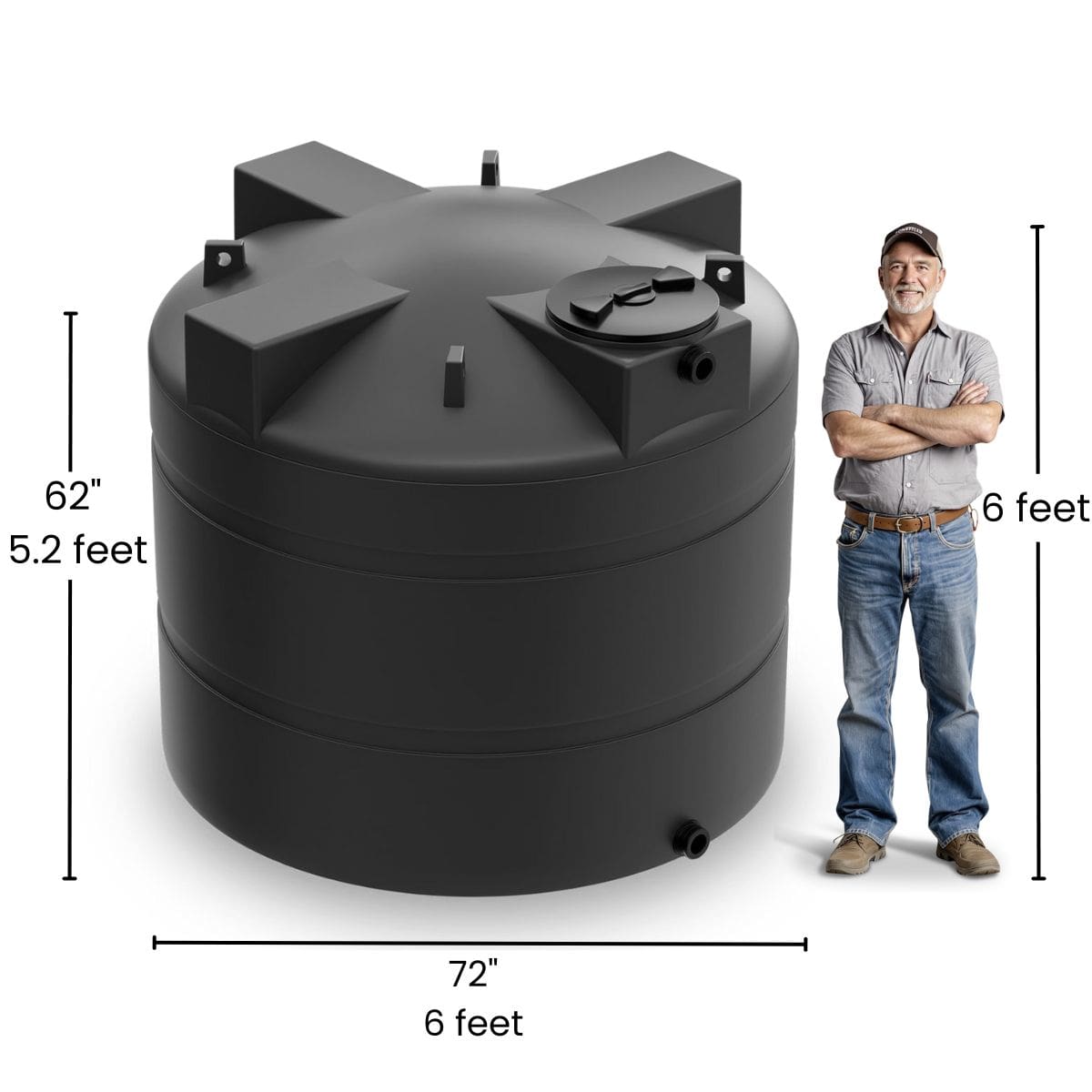 1000 Gallon Vertical Water Storage Tank - Black