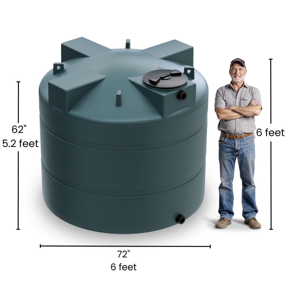 1000 Gallon Vertical Water Storage Tank - Green