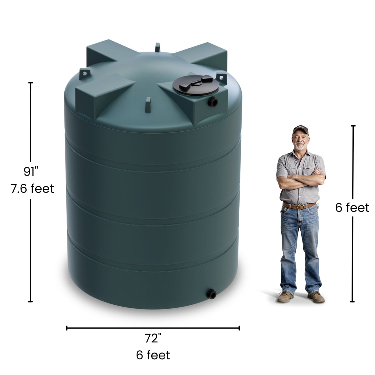 1500 Gallon Vertical Water Storage Tank - Green