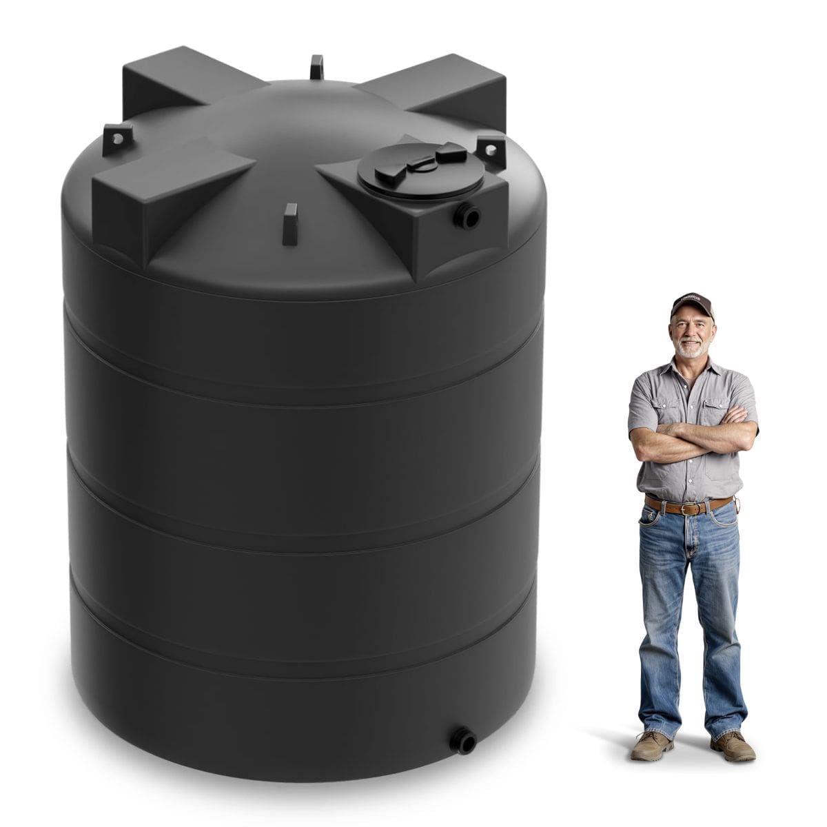 1500 Gallon Vertical Water Storage Tank - Black