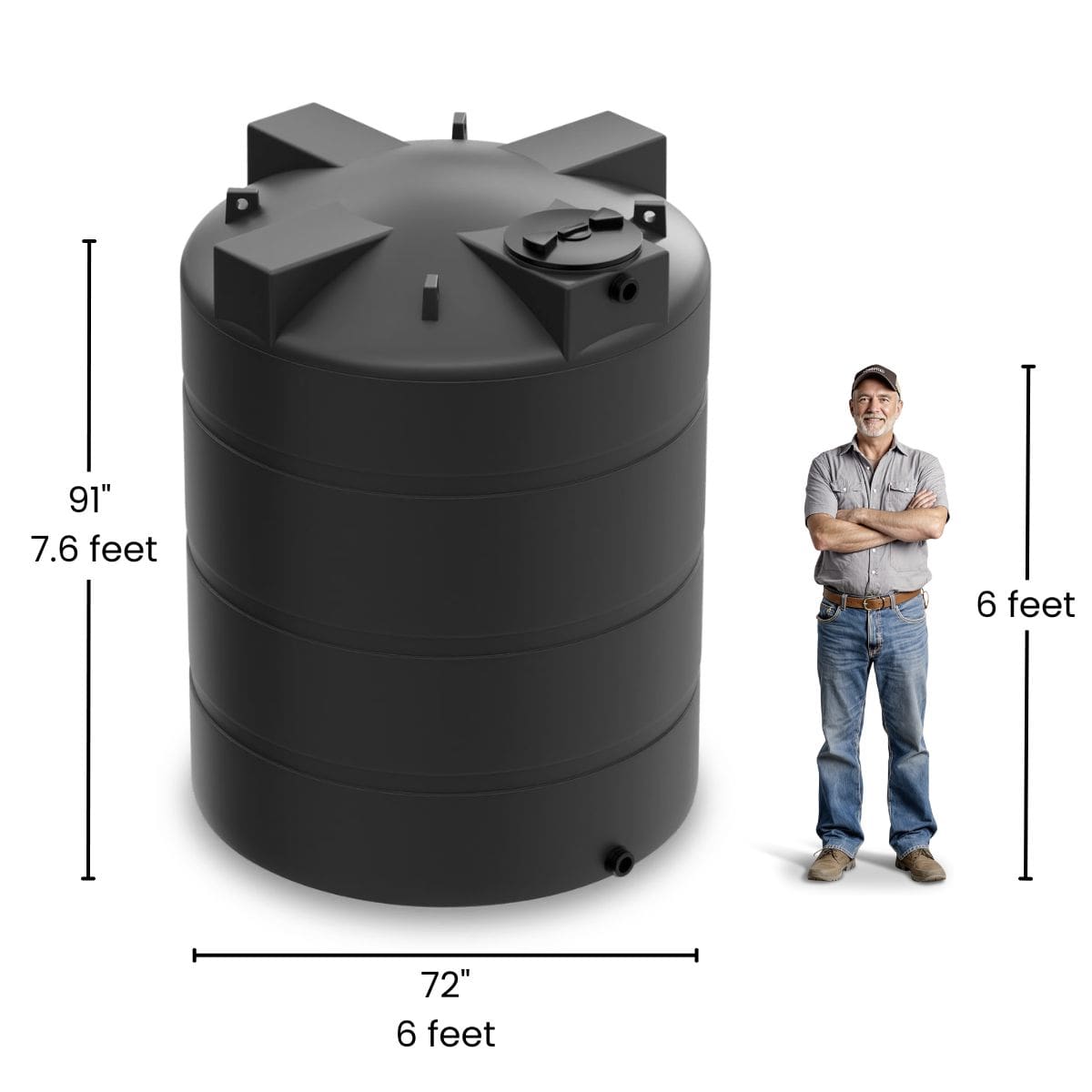1500 Gallon Vertical Water Storage Tank - Black