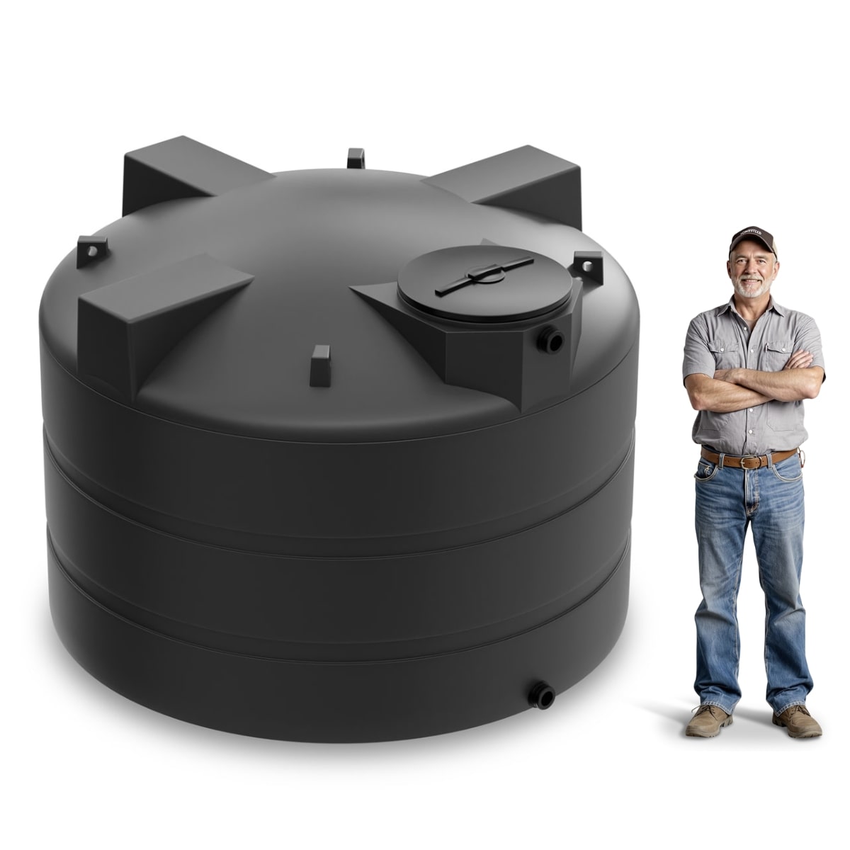 1600 Gallon Vertical Water Storage Tank - Black
