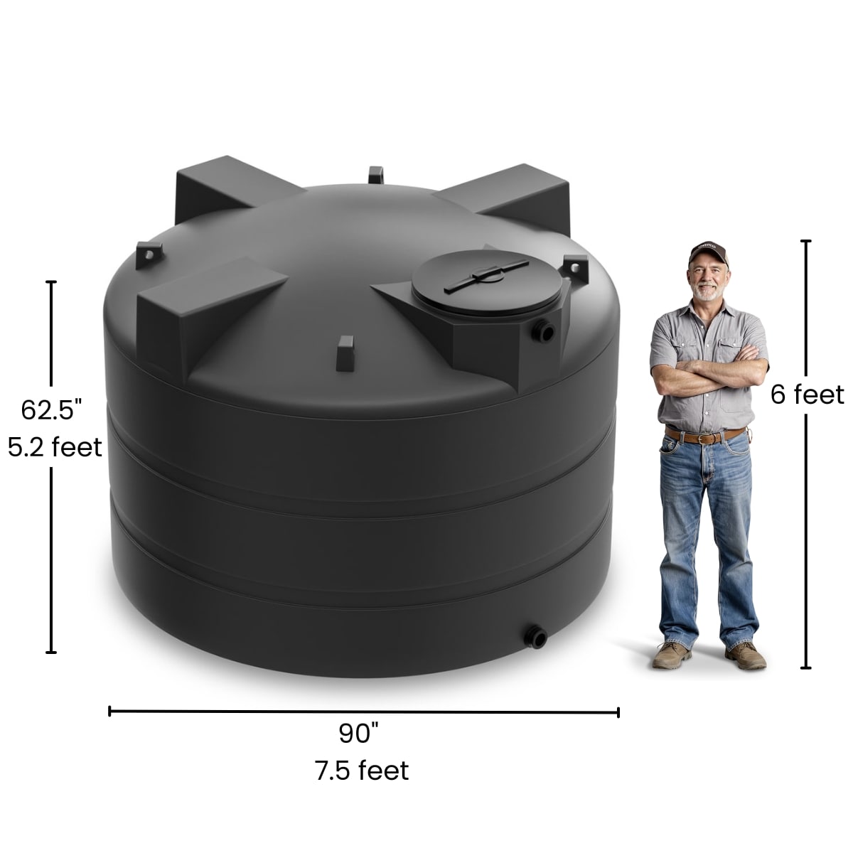 1600 Gallon Vertical Water Storage Tank - Black