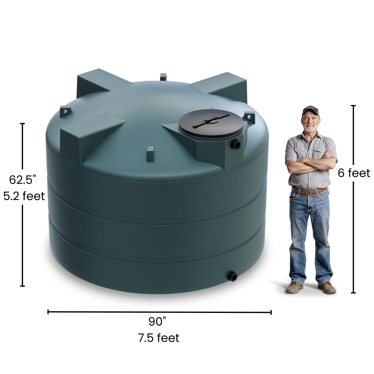 1600 Gallon Vertical Water Storage Tank - Green