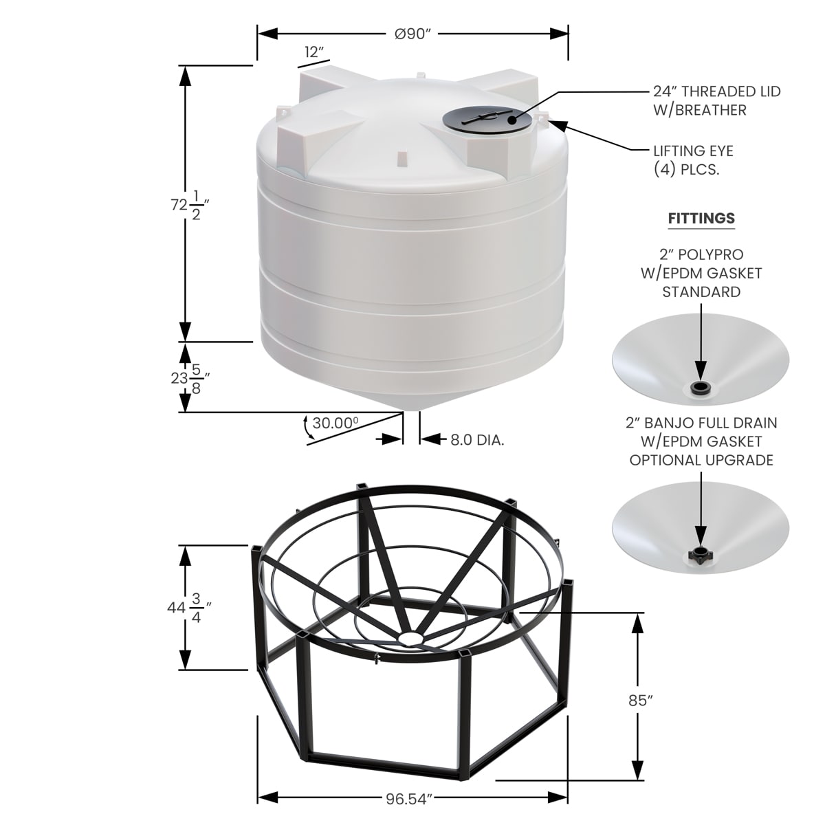 2000 Gallon Cone Bottom Tank