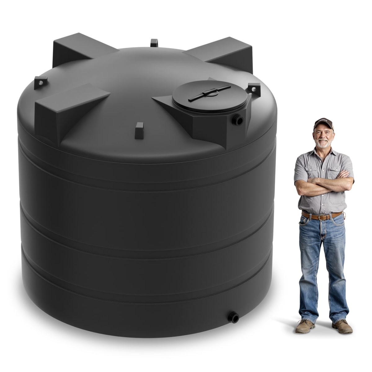 2000 Gallon Vertical Water Storage Tank - Black