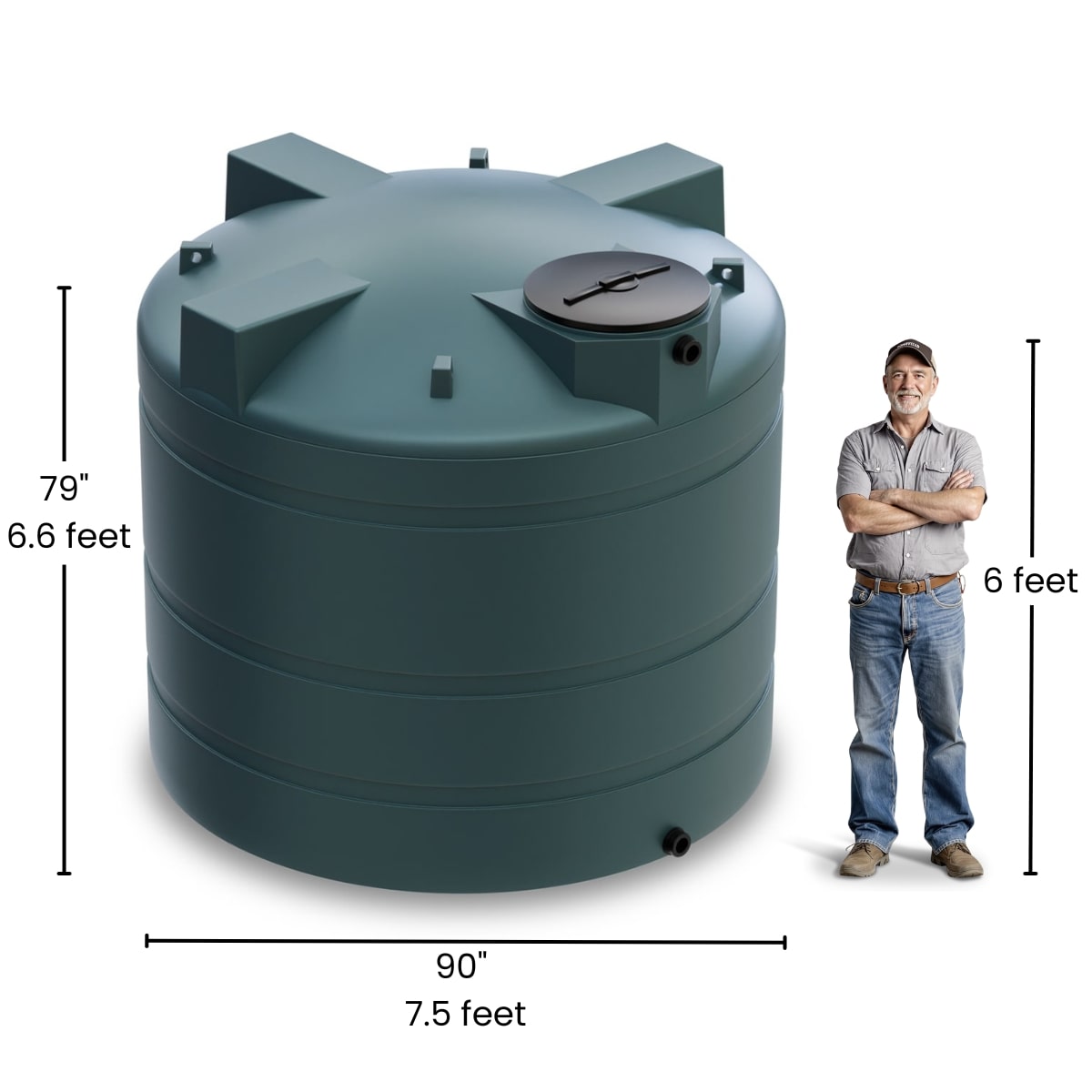2000 Gallon Vertical Water Storage Tank - Green