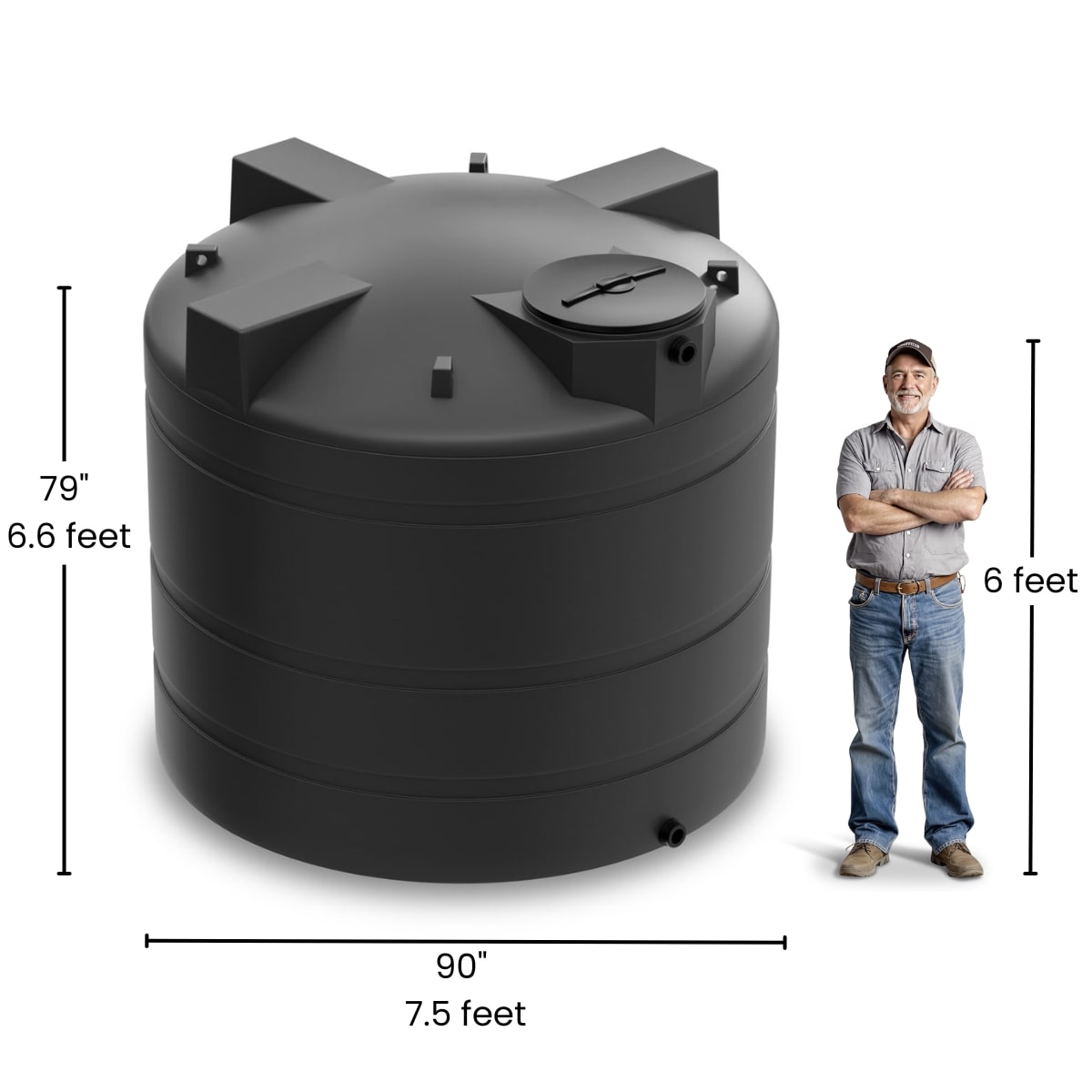 2000 Gallon Vertical Water Storage Tank - Black