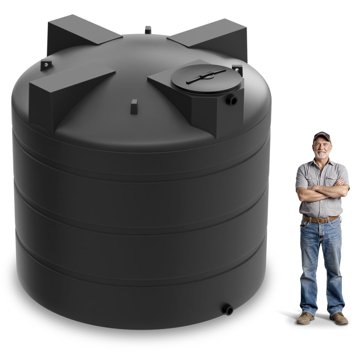 2500 Gallon Vertical Water Storage Tank - Black