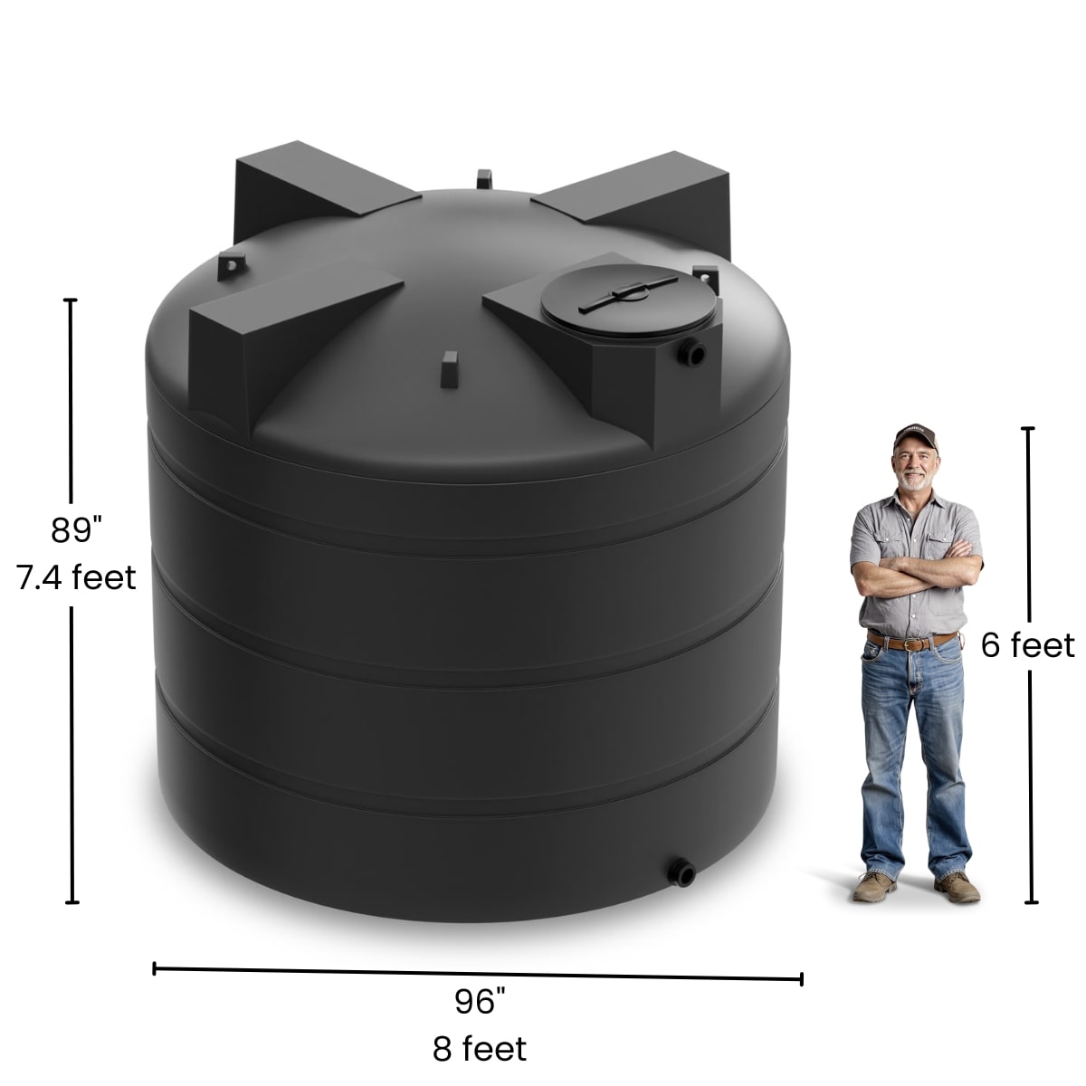 2500 Gallon Vertical Water Storage Tank - Black