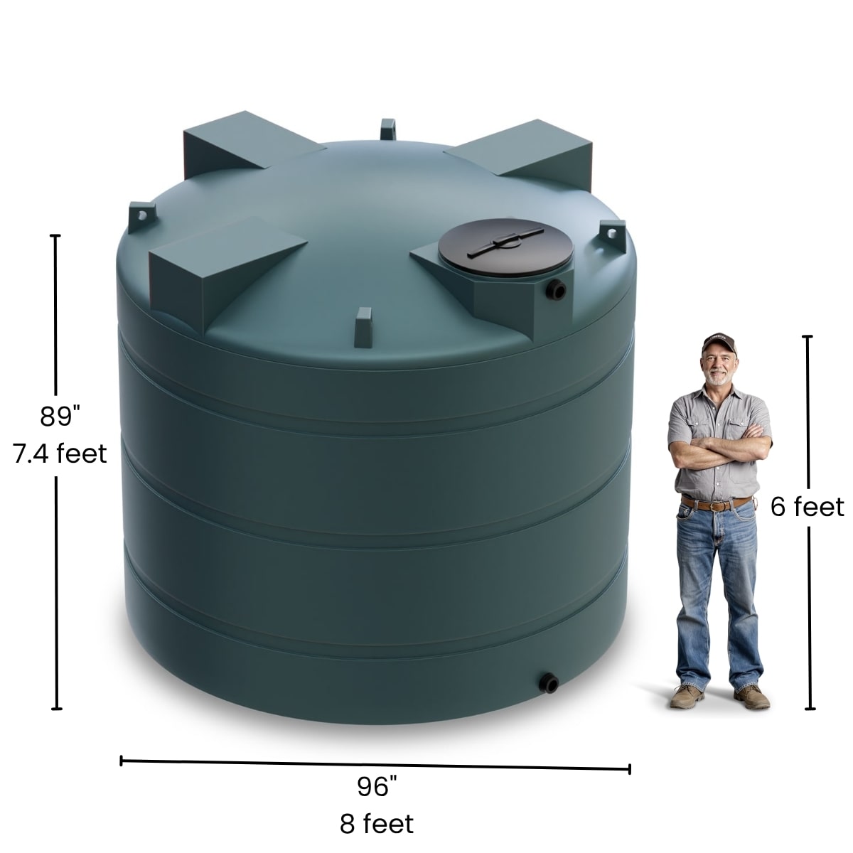 2500 Gallon Vertical Water Storage Tank - Green
