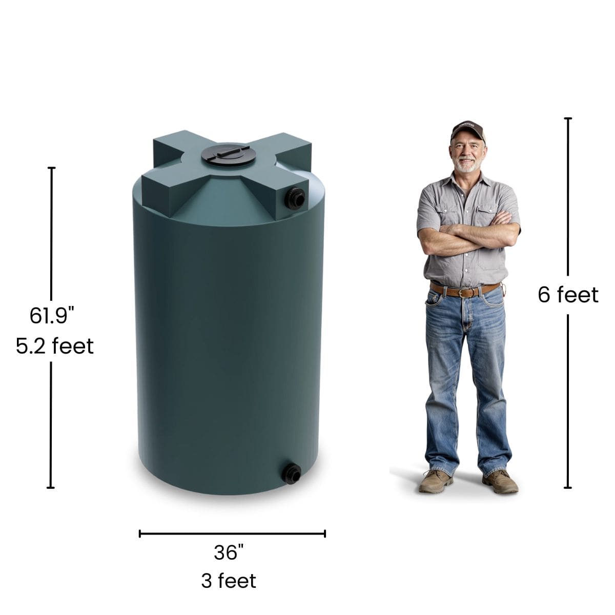 250 Gallon Vertical Water Storage Tank - Green