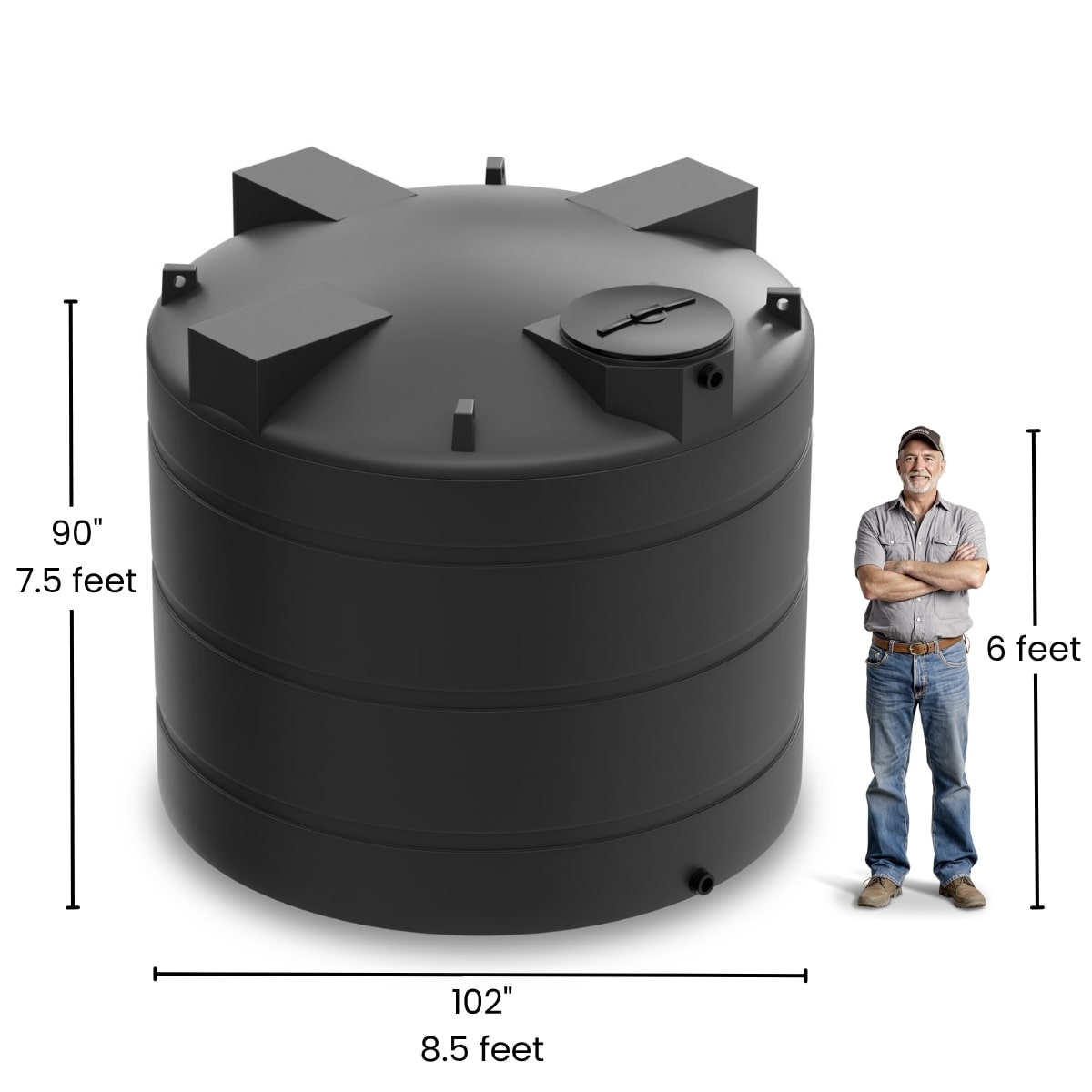 3000 Gallon Vertical Water Storage Tank - Black