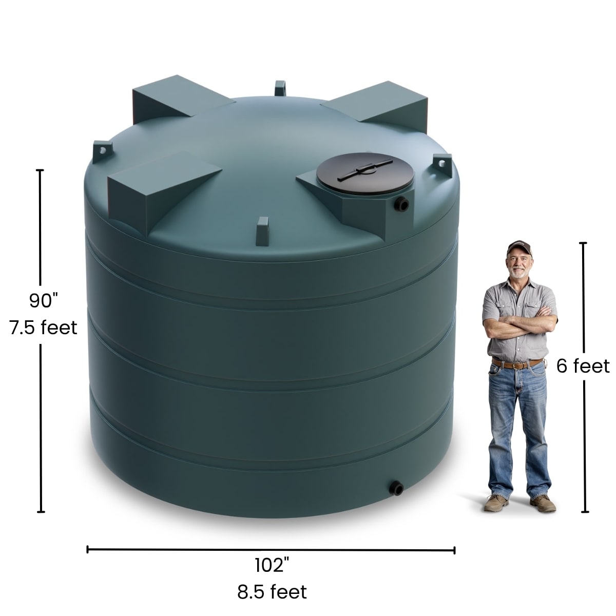 3000 Gallon Vertical Water Storage Tank - Green