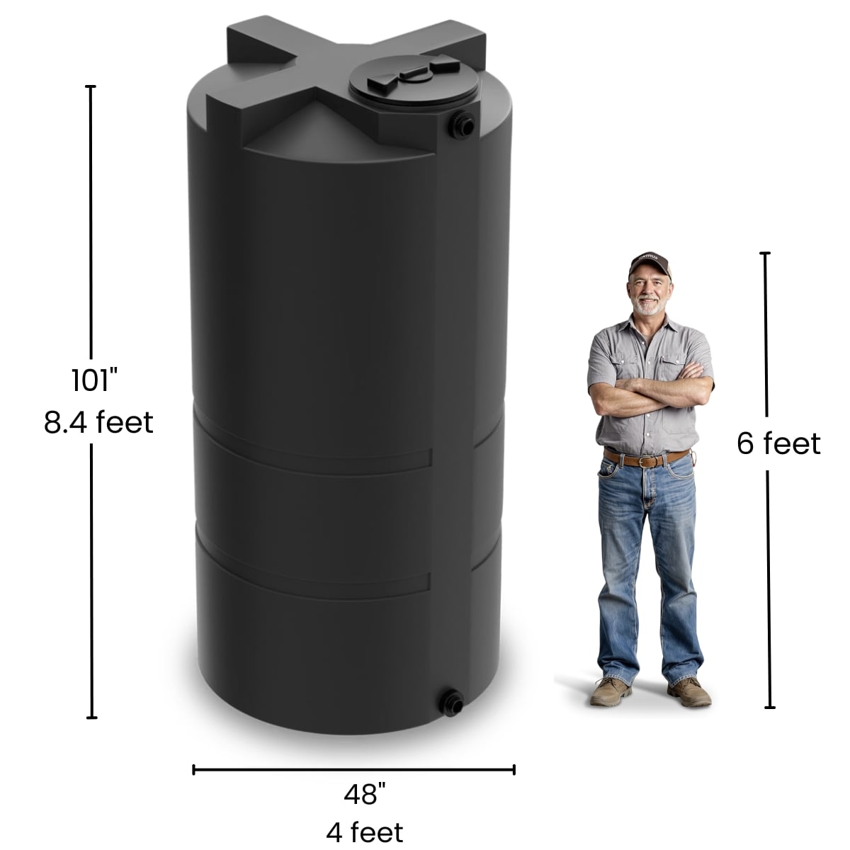 750 Gallon Vertical Water Storage Tank - Black