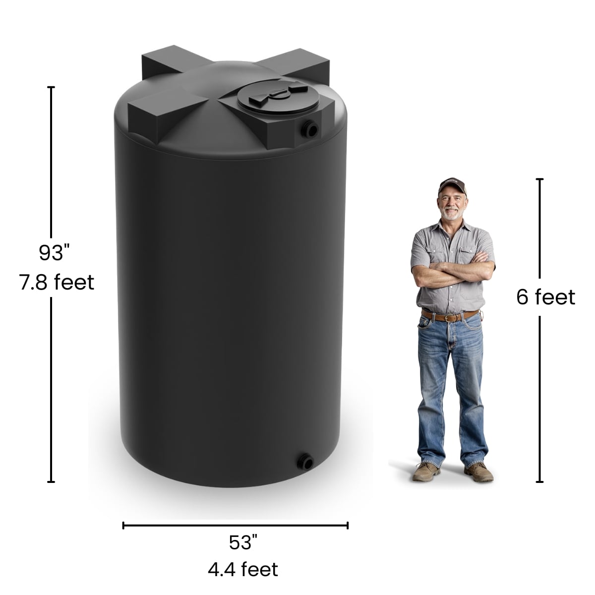 850 Gallon Vertical Water Storage Tank - Black
