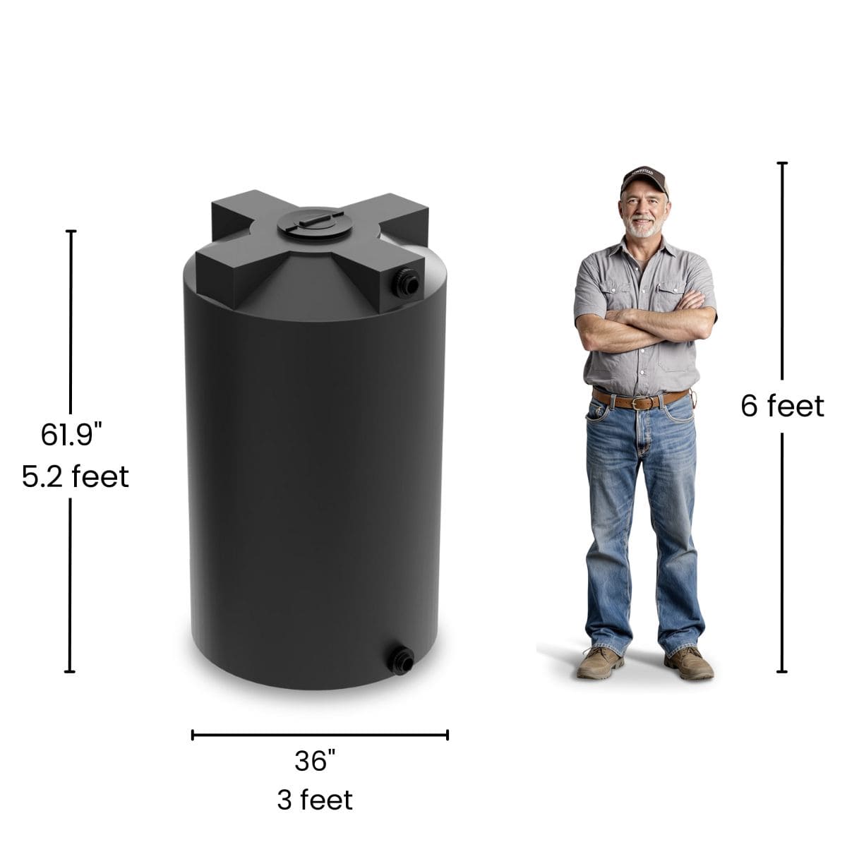 250 Gallon Vertical Water Storage Tank - Black