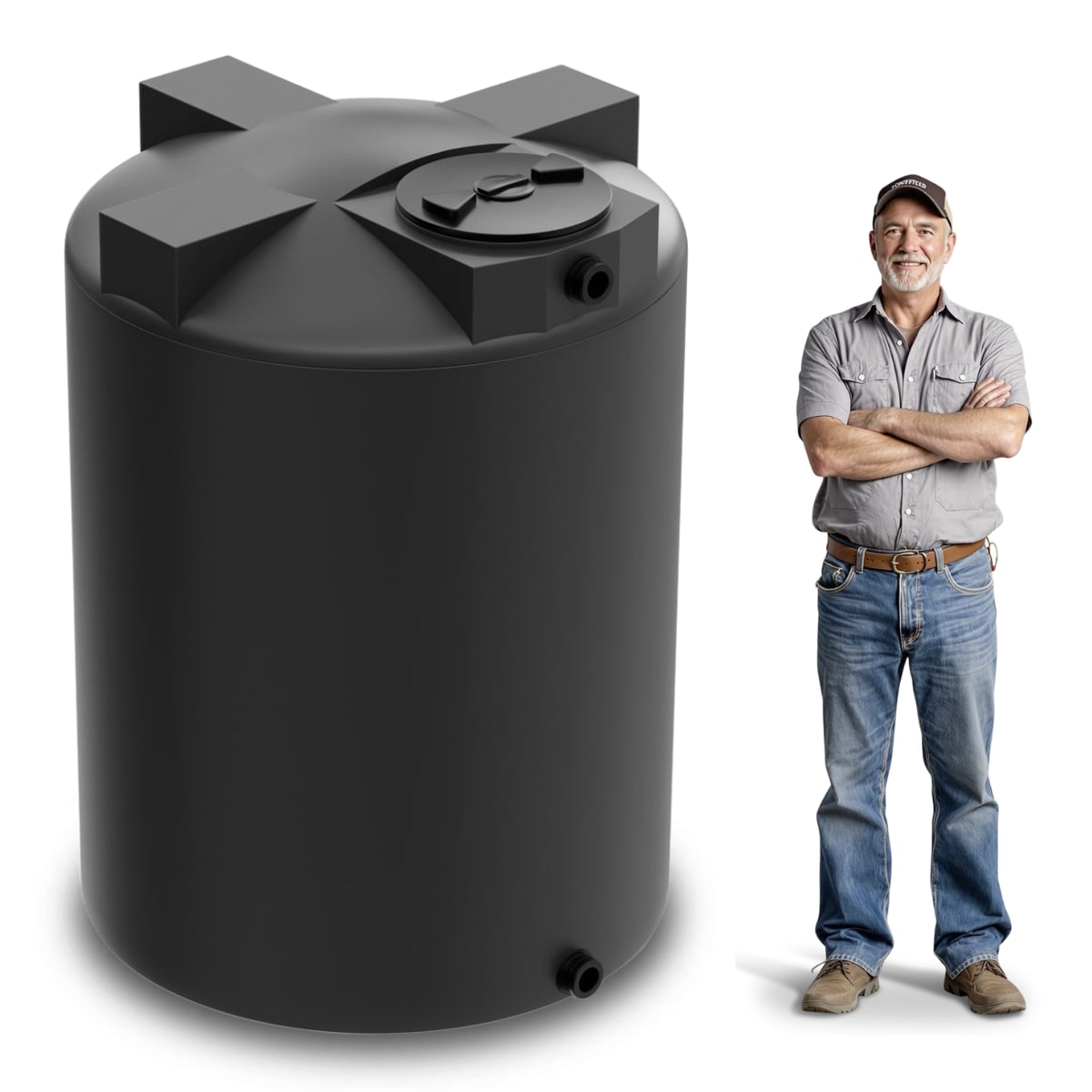 650 Gallon Vertical Water Storage Tank - Black
