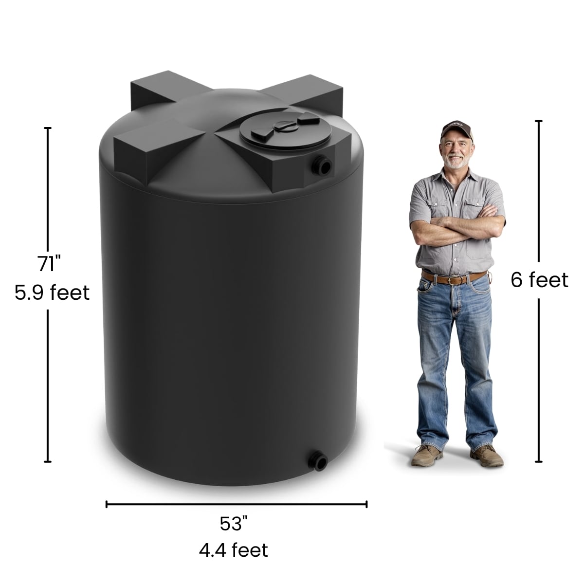 650 Gallon Vertical Water Storage Tank - Black