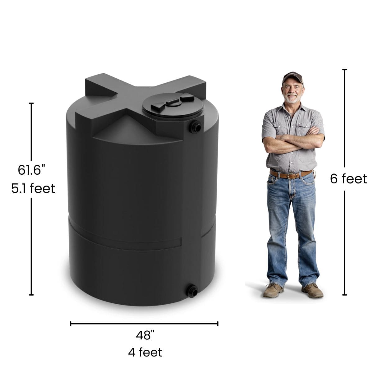 450 Gallon Vertical Water Storage Tank - Black