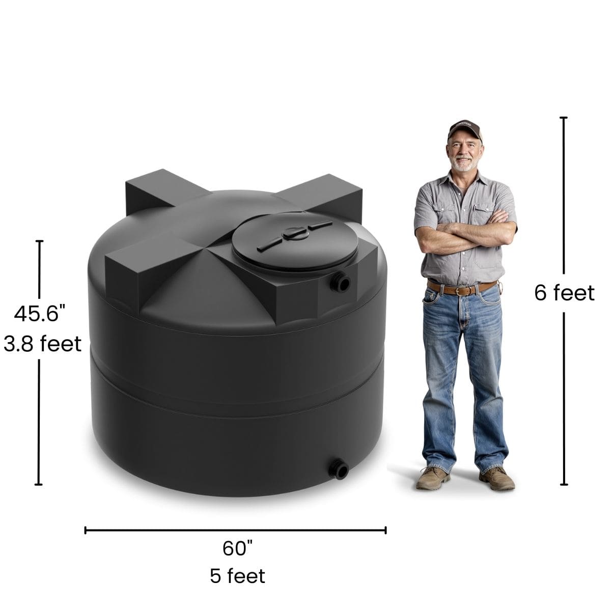 525 Gallon Vertical Water Storage Tank - Black