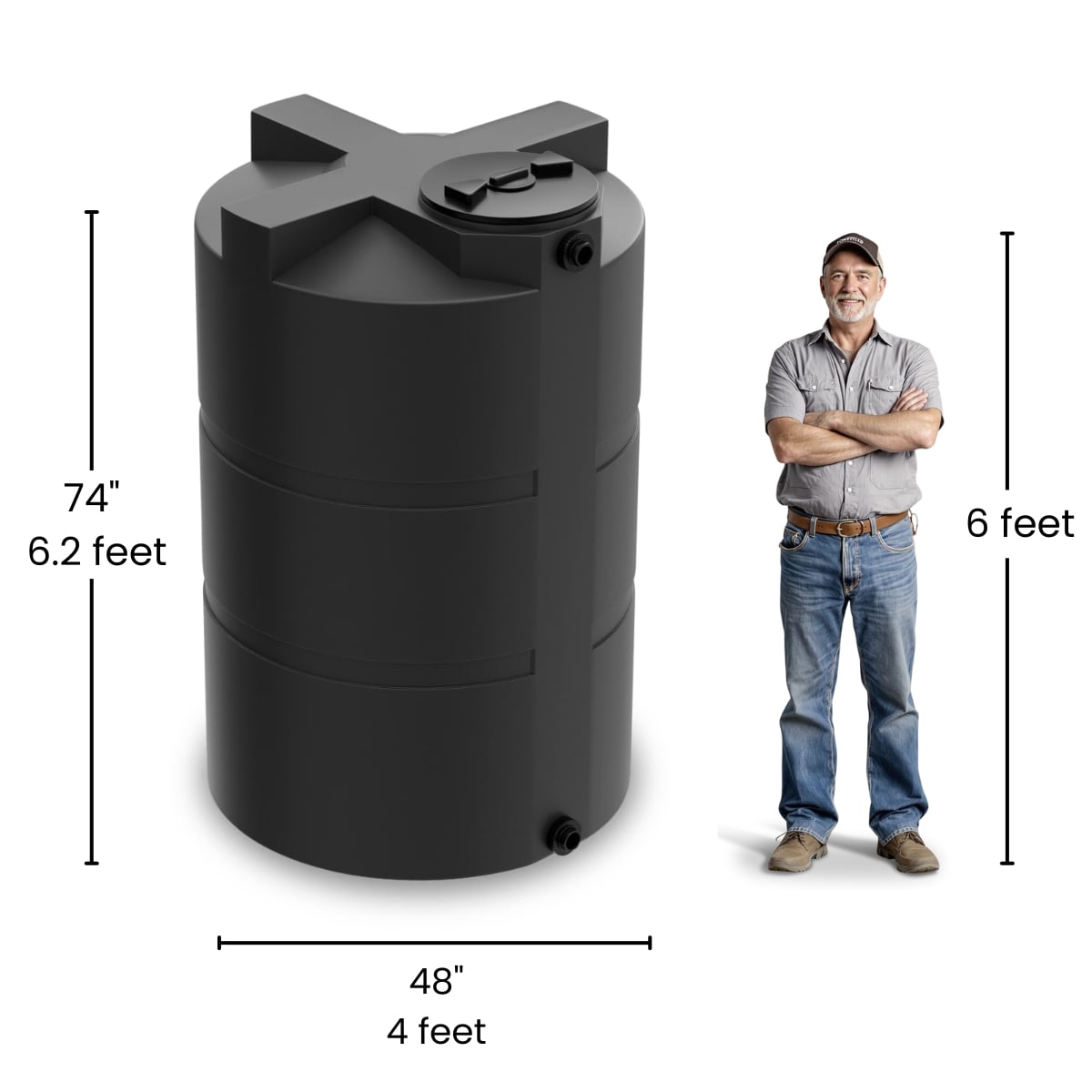 550 Gallon Vertical Water Storage Tank - Black